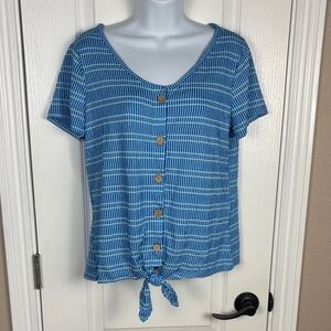 Notations Women's Casual Blue Button Down Waist Tie Short Sleeve Shirt Sz M NWT